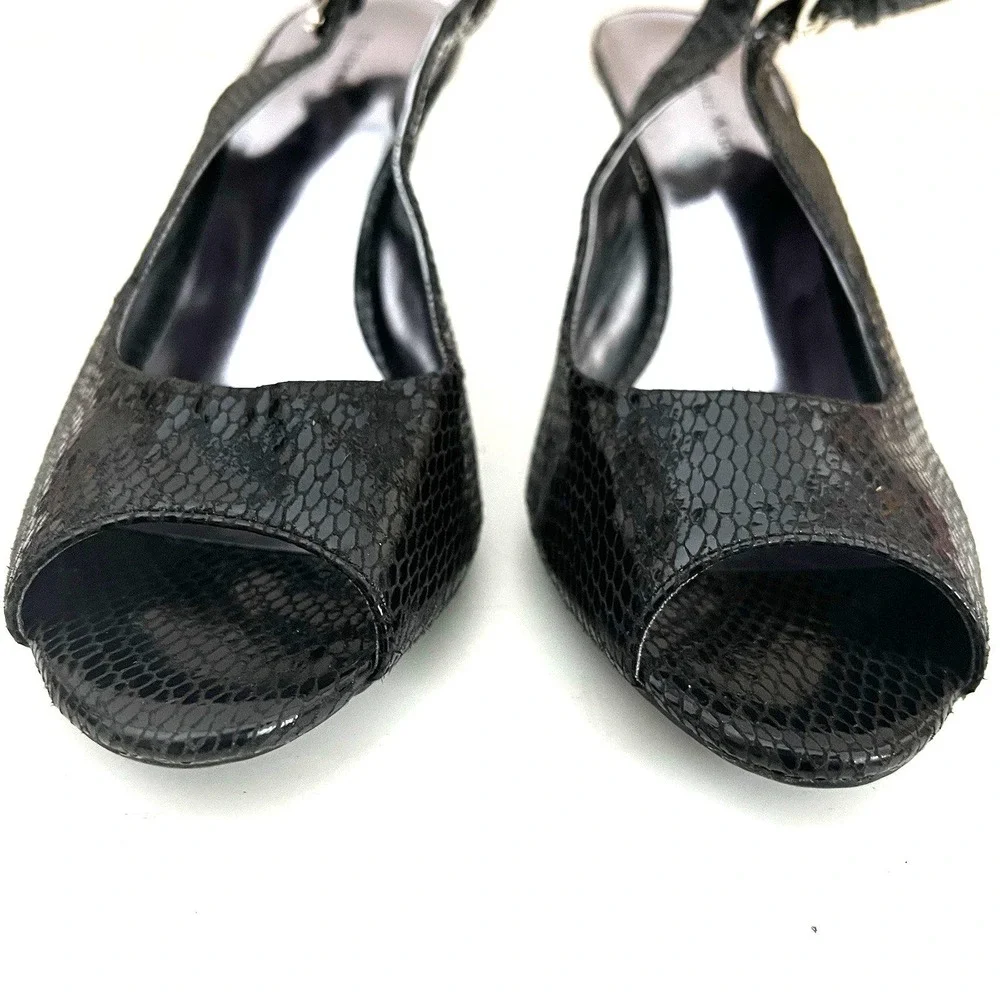 Etienne Aigner Womens Marbella Slingback Heel Black‎ Leather Snake 9.5